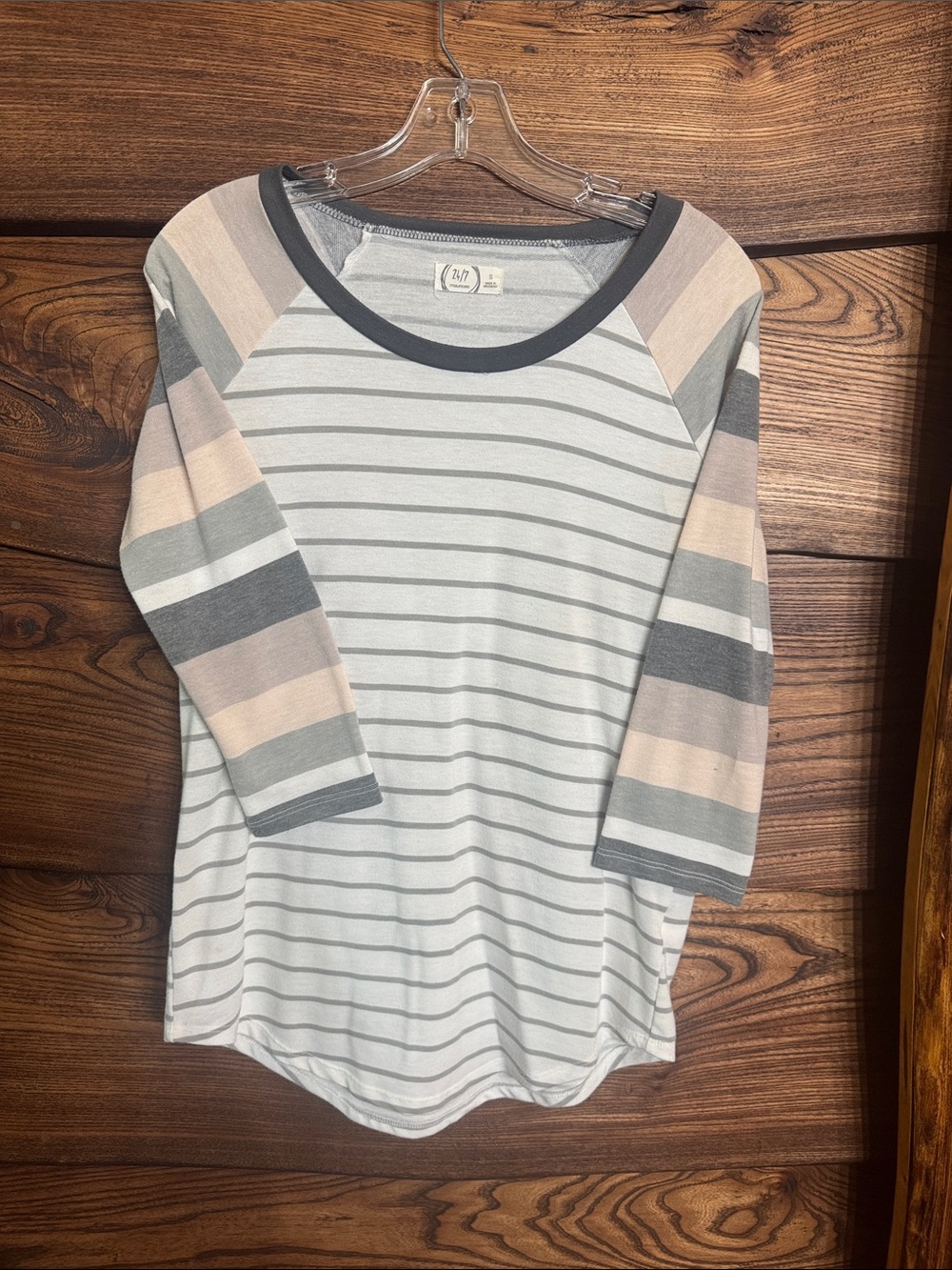 Maurices Striped Raglan Tee in Gray, Cream & Pink
